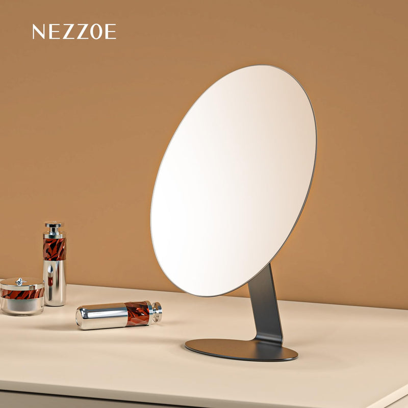 Oval Makeup Mirror for Desk, 12 Inch Frameless Metal Standing Table Top Mirror, Adjustable Angle Oval