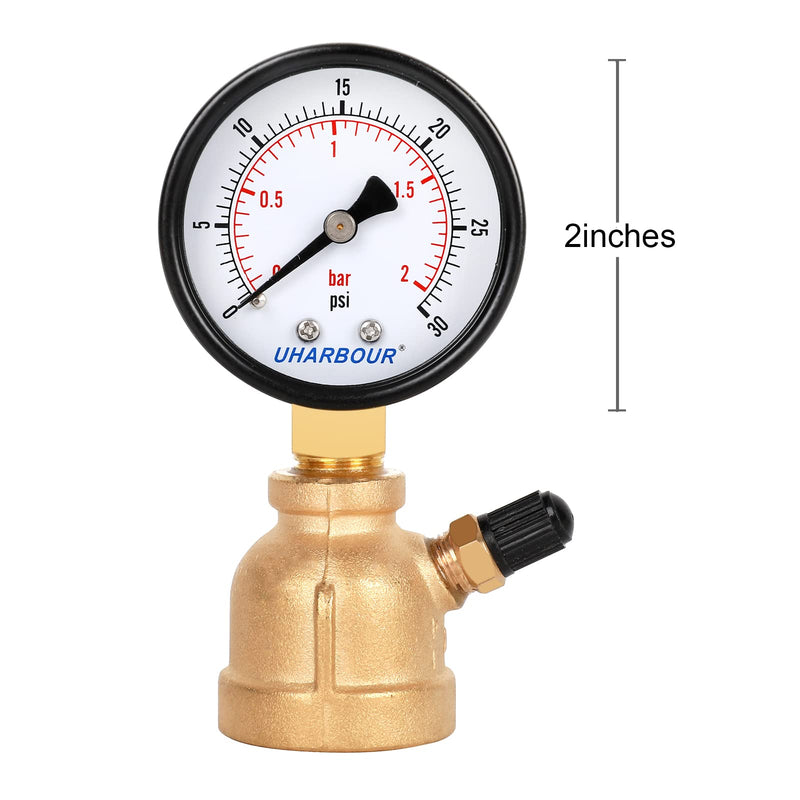 Gas Line Pressure Tester, Brass Gas Pressure Tester Gauge, 3/4" FNPT Forged Brass Assembly with Air Pressure Gauge 30psi and Air Bleeding Valve for Pressure Testing on Home Gas Line 30Psi Brass gas pressure tester