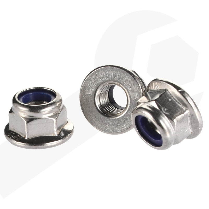 M8-1.25 Flanged Nylon Insert Lock Nuts Flange Locknuts, 304 Stainless Steel 18-8 Bright Finish, DIN 6926, 20 PCS M8
