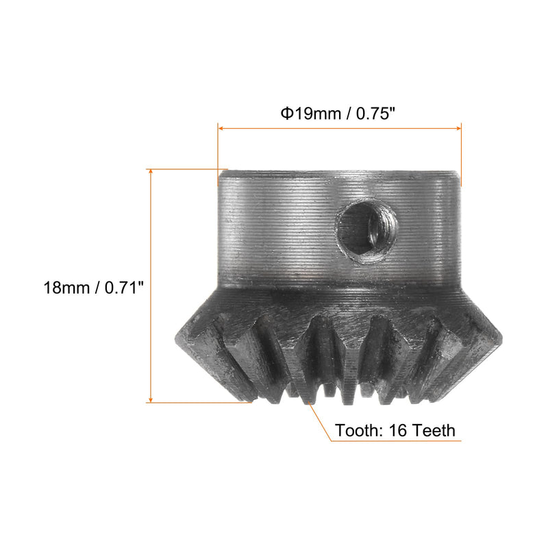 HARFINGTON 2pcs Bevel Gear 1M 16 Teeth 12mm Shaft Hole 1:1 Tapered Bevel Pinion Gear 45# Steel 1.5 Module 90 Degree Steering Gear, for Hardware Mechanical Rotation 12 mm