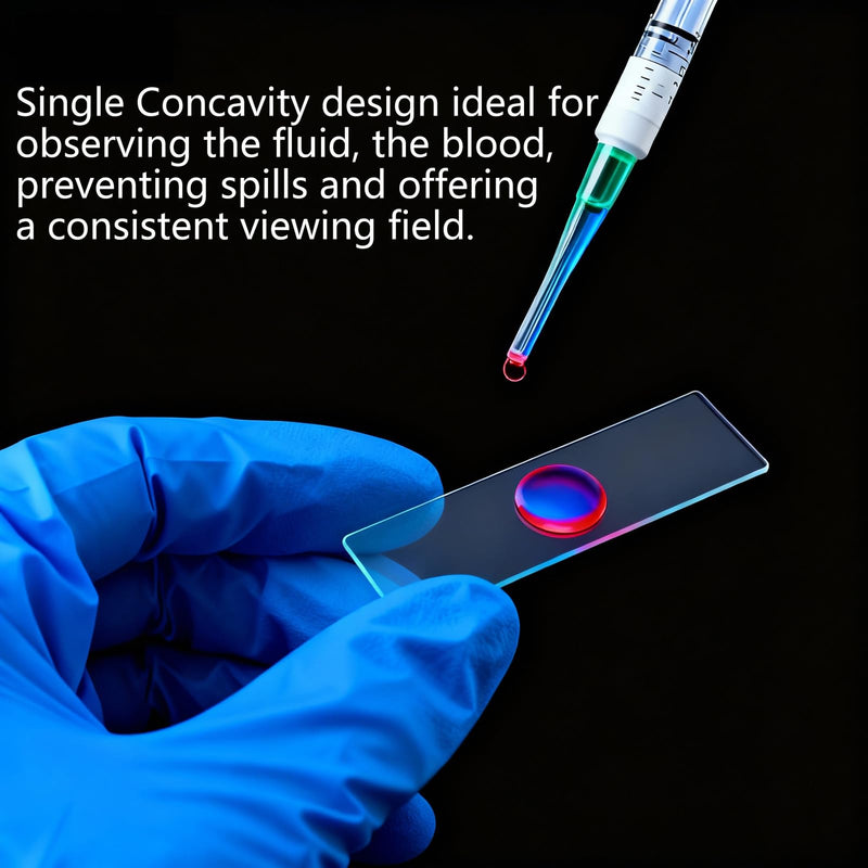 Single Concave Microscope Slides in Wooden Case - 50 Pre-Cleaned Slides with 100 Square Coverslips, Compatible with All Microscopes, Deluxe Gift Set 50 Pcs Single Concave Slides Kit