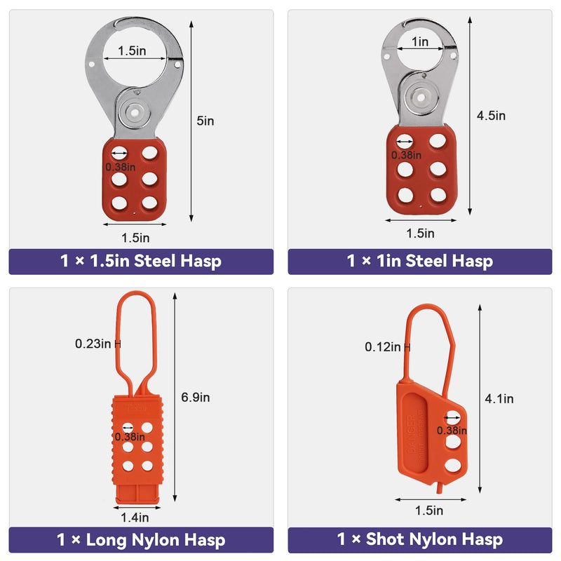 Lockout Tagout Kit with Red Safety Padlocks, Hasps Set, Loto Tags, Bag, Electrical Lock Out Tag Out Kits, Keyed Different, 2 Keys Per Locks 2 locks loto kit-Keyed Different