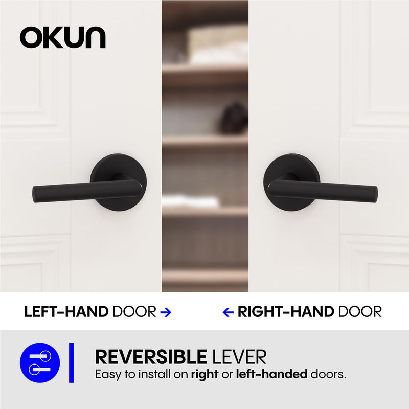 Okun Stark Dummy Door Handle, Matte Black Non-Turning Door Lever 1-Pack – Decorative Reversible Interior Handle for Closet, Pantry, Hallway & French Doors, Sleek Modern Design