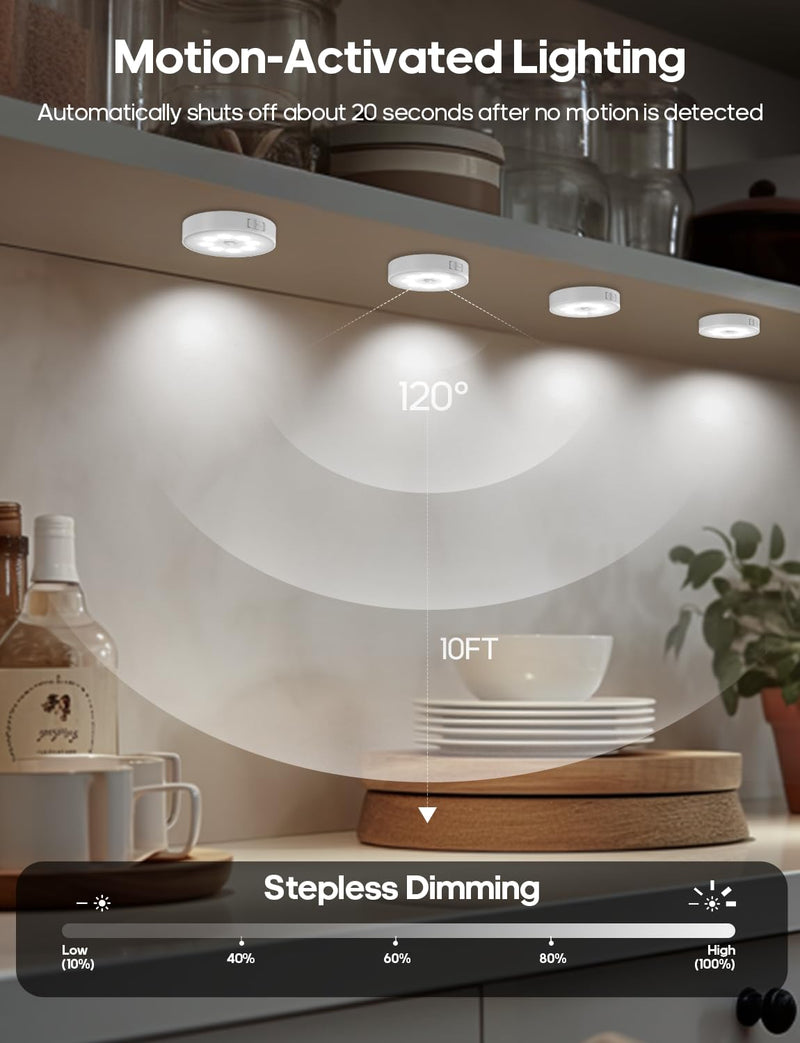 Led Under Cabinet Lights, Motion Sensor Rechargeable Light, 1000mAh Puck Lights with IR Remote, Under Counter Lights for Kitchen,cabinets,Closet,Stairs Indoor (6 Pack) Cold White 6 PACK