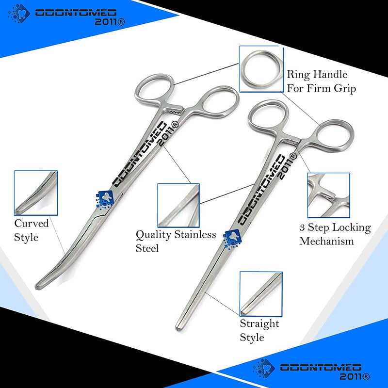 OdontoMed2011 HEMOSTATS, CURVED 8" AND STRAIGHT 8" Stainless Steel Ideal for EMT, Firefighter, Dental, Hobby, Fishing, Electronics, Pruning, Taxidermy ODM