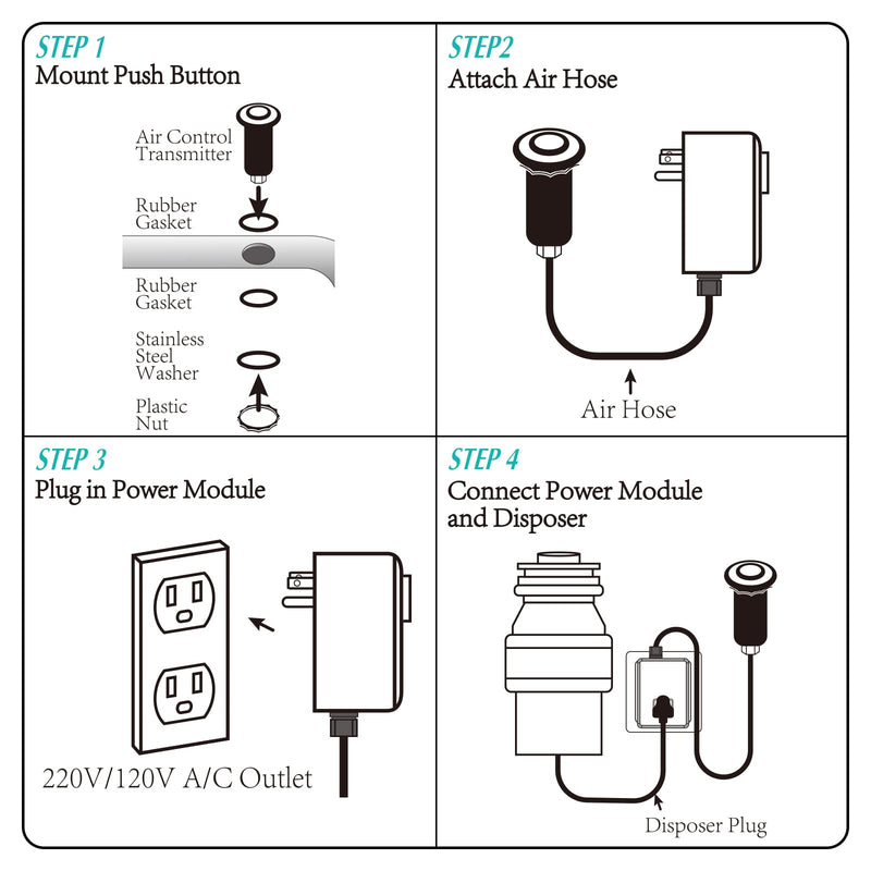BESTILL Garbage Disposal Sink Top Air Switch Kit with Single Outlet, Matte Black Long Push Button with Brass Cover, UL Listed ABS Plastic Long-3.5" - NewNest Australia
