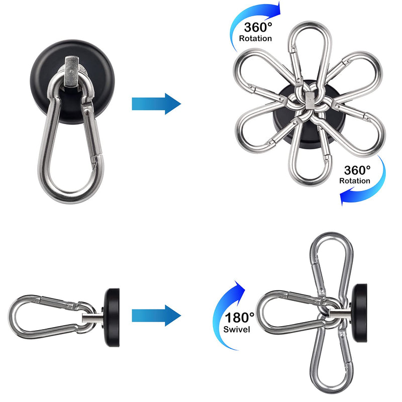 Magnetic Hooks 100lbs Black Magnet Hooks with Swiveling Carabiner for Hanging Refrigerator Strong Large Neodymium Magnet (100LBS-2PACK-BLACK) 100LBS-2PACK
