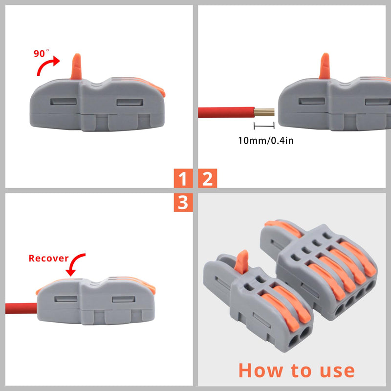 1 in 2 Out Lever Wire Connectors, 25 Pcs in Buckets of Compact Lever Splicing Wire Connectors Lever Wire Nuts in Gray 1 in 2 out