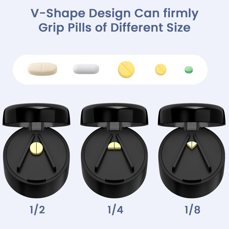Renmingfed 3-in-1 Pill Crusher Pills Grinder, Pill Crushers Fine Powder with Stainless Steel Grinding Pestle, Pills Grinders for Elderly and Pets with Tablet Cutter and Storage (Brush Included) Black