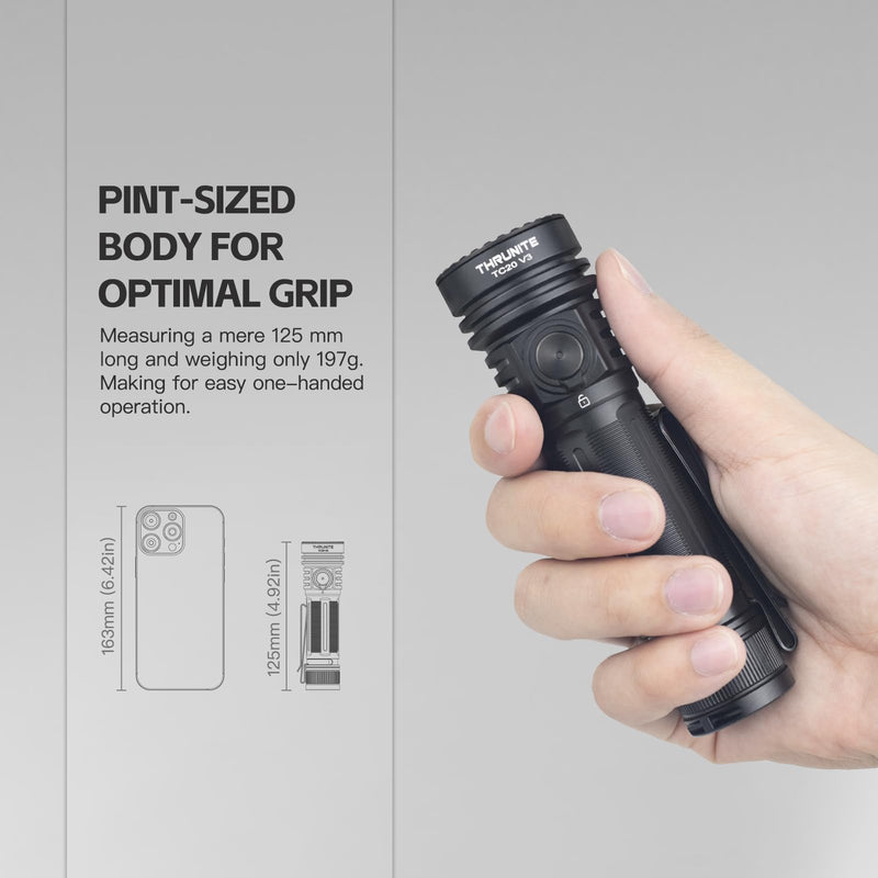 ThruNite TC20 V3 LED Rechargeable Flashlight, 4720 High Lumens Super Bright Powerful Handheld Light, USB-C Charging Tactical Flash Light with Battery, Water Resistant Torch for Camping, and Emergency Black Cool White