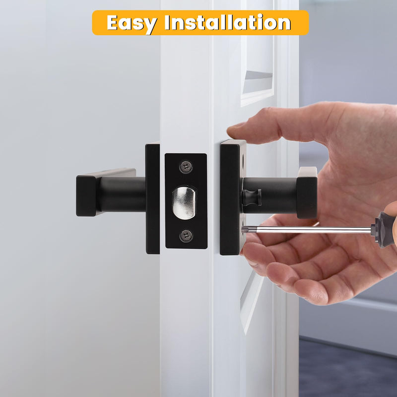 2 Pack Privacy Door Handle,Keyless Matte Black Interior Door Knob,Heavy Duty Door Lever Hardware for Bedroom/Bathroom,Reversible for Left & Right 2