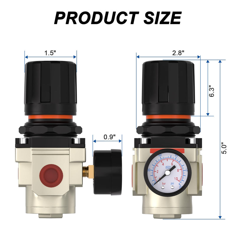 AIROE 1/4" NPT Air Pressure Regulator,Compressed Air System,Mini Air Regulator AR3000-02,0-150 PSI Gauge 1/4"NPT AR3000-2