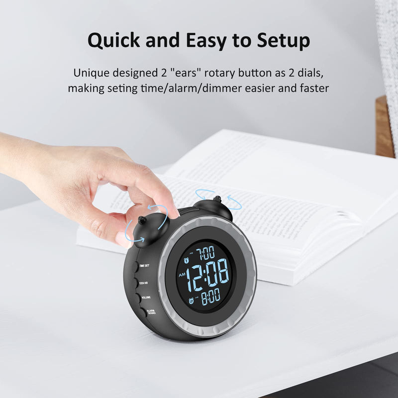 uscce Loud Dual Alarm Clock with Bed Shaker - 0-100% Dimmer, Vibrating Alarm Clock for Heavy Sleepers or Hearing Impaired, Easy to Set, USB Charging Port, Snooze, Battery Backup Black