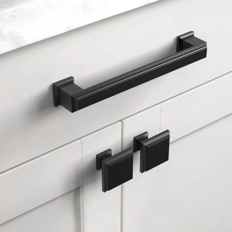 Asidrama 10 Pack Matte Black Kitchen Cabinet Knobs Square Dresser Knobs Drawer Knobs Cabinet Hardware Zinc Knobs for Dresser Drawers Single Hole Knob