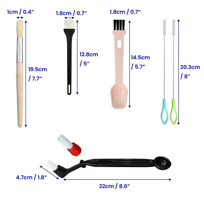 7 Pcs Coffee Machine Cleaning Brush, Espresso Machine Brush with Detachable Head, Wooden Plastic Brush with Bristles for Grinder, Plastic Spoon with Brush & 2Pcs Espresso Steam Wand Brushes