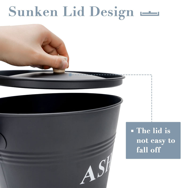 INNO STAGE Mini Metal Ash Bucket with Lid, Shovel and Broom, 1.5 Gallon