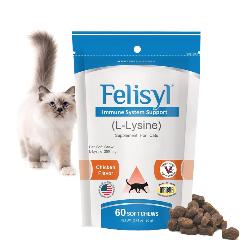 Immune System Support for Cats - Amino Acid L-Lysine - Produce Antibodies - Healthy Tissue, Respiratory Health, Vision - 60 Soft Chews