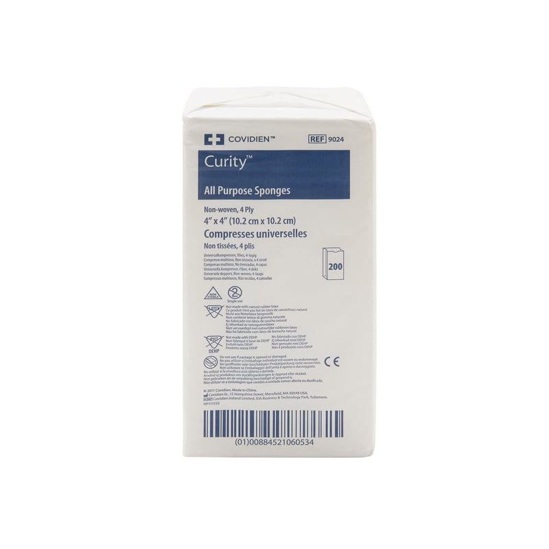 Covidien 9024 Curity Non-Woven All-Purpose Sponge, Non-Sterile, 4" W x 4" D 4-Ply, (Pack of 200)