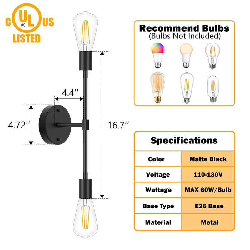 FadimiKoo 2-Light Black Bathroom Light Over Mirror, Modern Sconces Wall Lighting Fixtures, Indoor Semi Flush Mount Ceiling Light for Hallway Bedroom Kitchen (1 Pack) 1 Pack