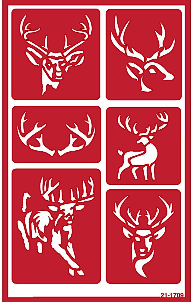 2 Reusable Glass Etching Stencils - Wildlife, Moose, Bear, Wolf, Deer, Antler Etch Themed Stencil - Wild Animal, Deers Theme Design - Set Includes Brush