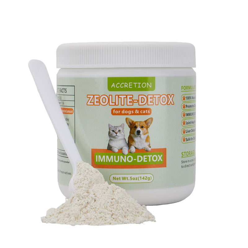 Accretion Natural Zeolite Powder for Dogs & Cats, 5oz, Digestive & Immune Support, Detox Aid, Joint Comfort, Easy-Mix Pet Supplement