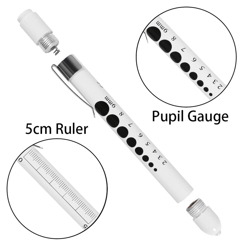 Aokin Pen Light with Pupil Gauge, Reusable LED Penlight Medical for Doctor Nurse Diagnostic etc, White Light, Sky Blue and White