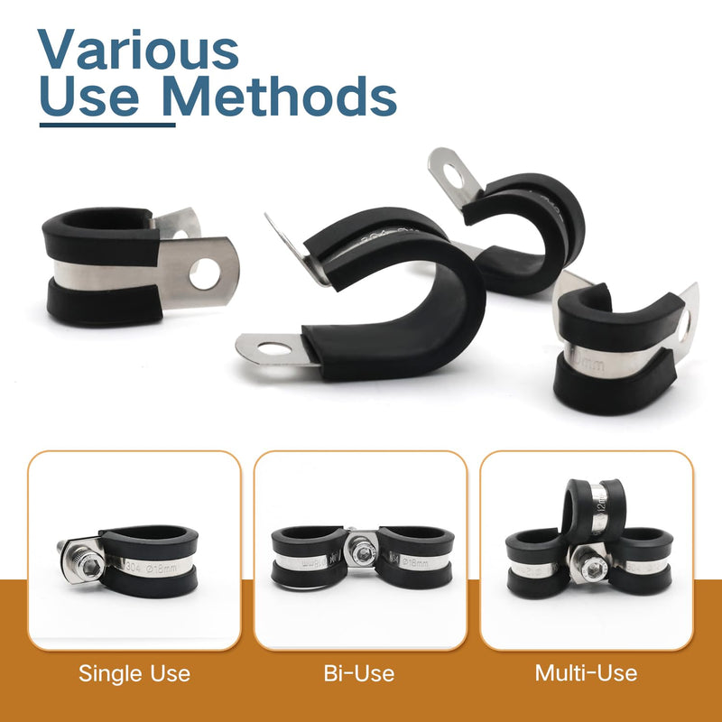 1/2 Inch Cable Clamp, 25 Pack Stainless Steel Wire Clamp, Rubber Metal Hose Clamps for Wire Line Clips, Pipe, Hose Bracket, Tube Holder (14mm) 14mm (1/2 Inch)