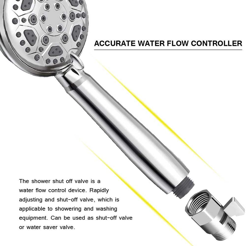 Shower Shut Off Valve G1/2" Brass Shower Head Flow Control Valve with Handle Lever G1/2 Universal Size for Shower Arm and Hose Silver