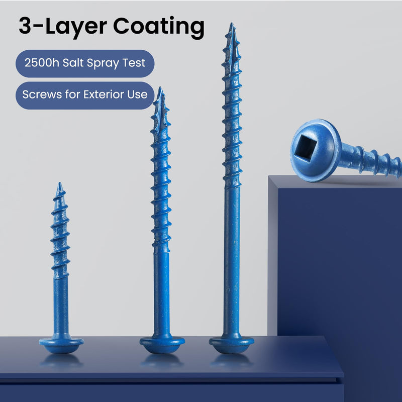 Pocket Hole Screws 1 1/4 Inch, 150Pcs, Anti-Rust Blue Coated Pocket Screws #8 x 1-1/4", Exterior Wood Screws, Coarse Thread, Washer Head Square Drive, Self-Tapping Tip, with Drive Bit #8 x 1-1/4" 150