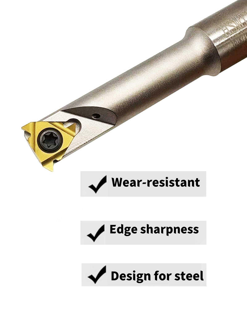 5/8 inch HSMT16-16K16 Right Hand Internal Threading Boring Bar with 11pcs 16IR AG60 Carbide Inserts + 10pcs Replacement Screws, Good Seismic Performance for Steel and Stainless Steel 5/8in holder +16IR AG60 Inserts