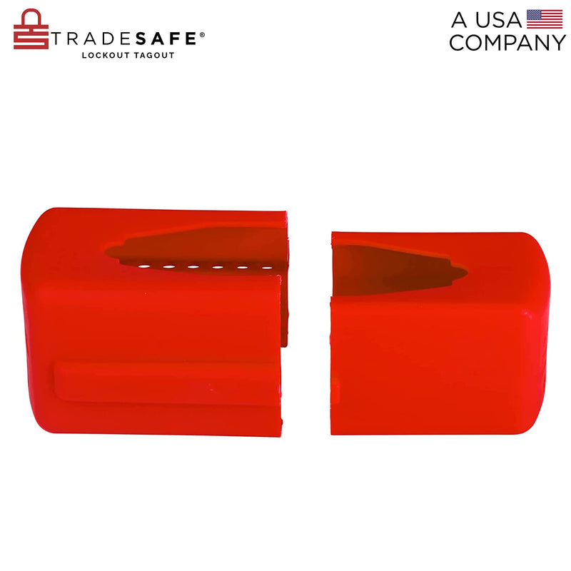 TRADESAFE Adjustable Flanged Ball Valve Device - Red Lockout Tagout Valve Lock for 2 inch to 4-1/2 inch Flange Ball Valve, Adjustable Gas, Oil, or Water Valve Lock, Premium Grade Polypropylene