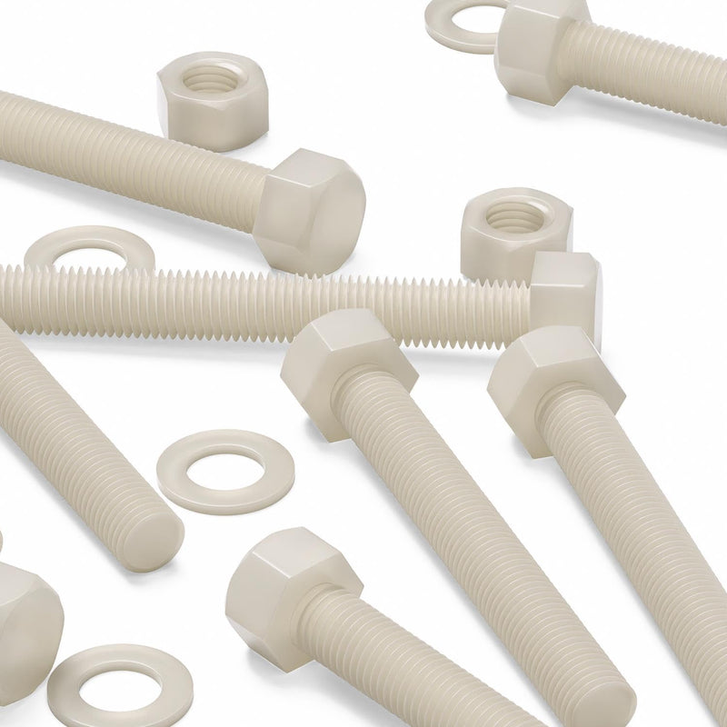5X Natural Nylon PA66 Hex Head Plastic Bolts, Nuts & Washers, M20 x 150 mm, Fastener, (25/32 x 5 29/32 in)