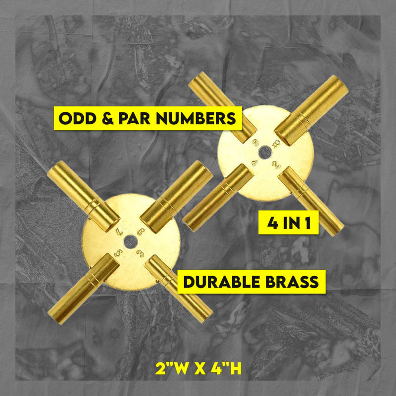 SE Universal 4 Prong Brass Clock Key for Winding Clocks, Odd and Even Numbers (2 PC.) - JT6336-2