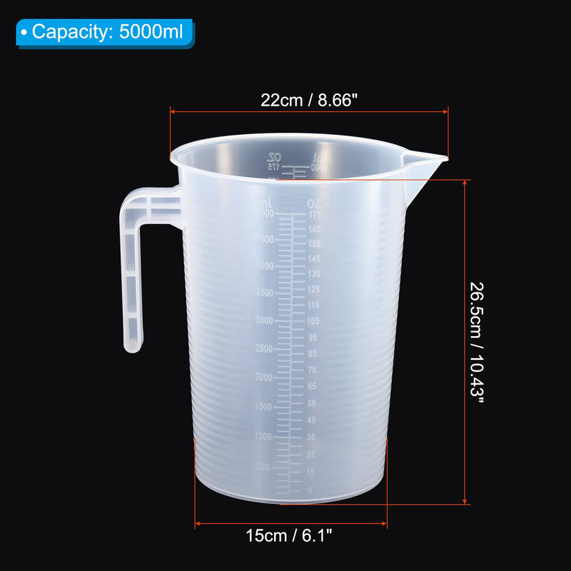 PATIKIL Graduated Beaker, 5000ml PP Plastic Liquid Measuring Cup Double Sided Graduations with Handle Lid and Spout for Lab Kitchen Home
