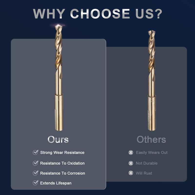 uxcell 1-1/16" Drill Bit 1/2" Reduced Shank 3-Flat M35 5% Cobalt High-Speed Steel Twist Gold Finish 135° Bits for Hard Metal Stainless Steel,1pcs 1-1/16 in