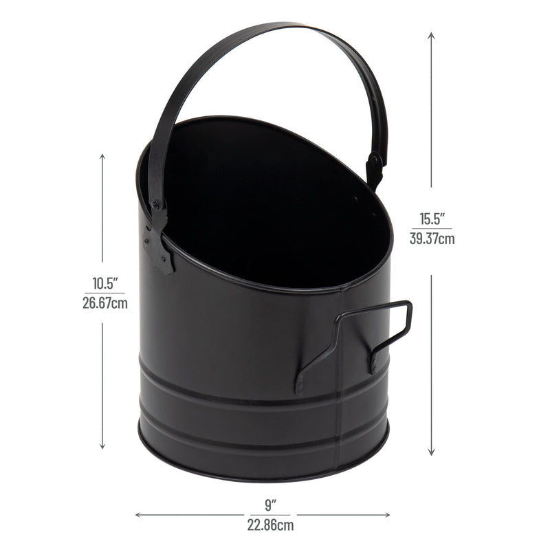 Mind Reader Fireplace Ash Bucket, 6L (1.5 gal) Capacity, Wood Stove, Fireplace Accessories, Metal, 9"L x 9"W x 10.5"H, Black Large