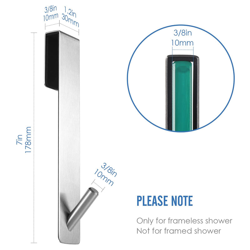 Simtive Extended (7-Inch) Over Door Hooks for Bathroom Frameless Glass Shower Door, Towel Hooks, 2-Pack, Silver 7 In-2 Pack