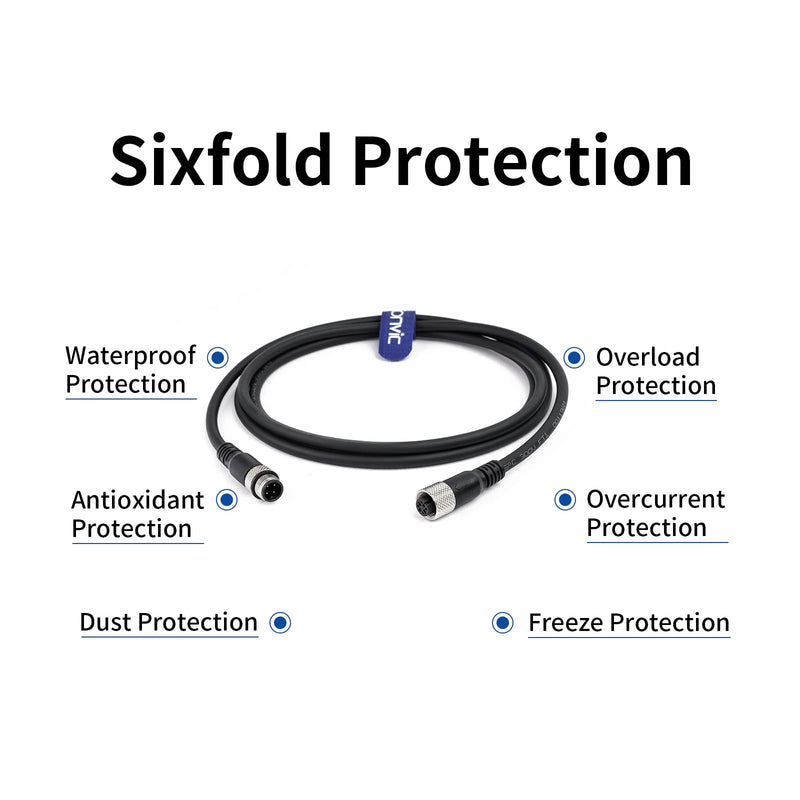 Industrial M12 4 Pin Male to Female Sensor Cable M12 A Code Straight Aviation Connector Molding Electrical Cable Profibus Cable, 5M, Black