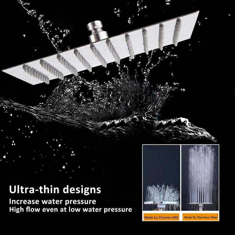 Rain Shower head, NearMoon High Flow Stainless Steel Square Rainfall ShowerHead, High Pressure Design, Awesome Shower Experience Even At Low Water Flow (8 Inch, Chrome Finish) 8 Inch