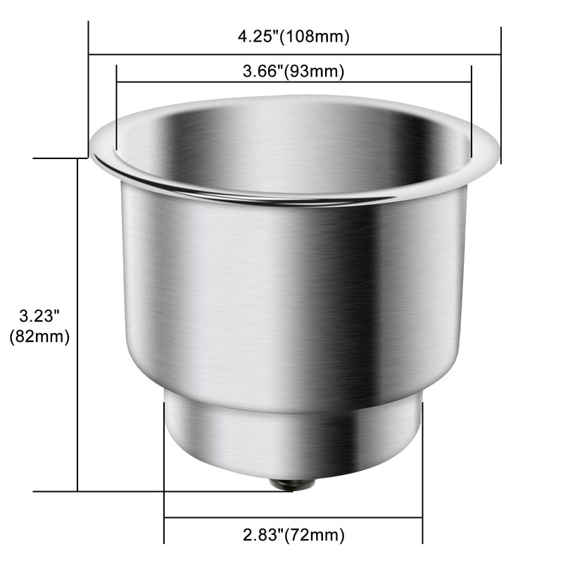 Amarine Made 4pcs Stainless Steel Cup Drink Holder with Drain for Marine Boat RV Camper 4