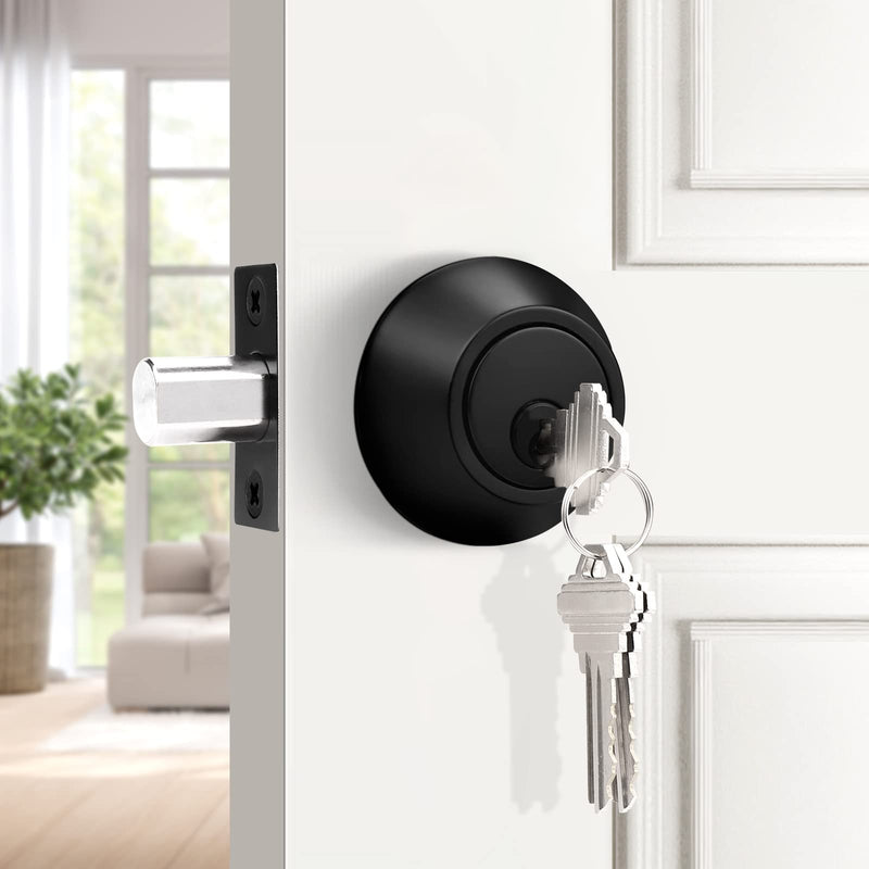 Probrico Black Single Cylinder Deadbolt,Keyed One Side,Residential Security Round Door Lock for Interior and Exterior,4Pack 4