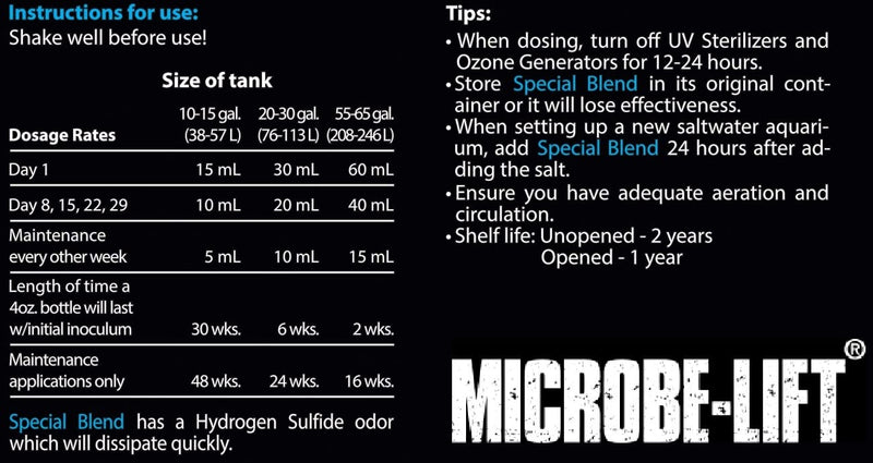 MICROBE-LIFT Special Blend Aquarium Treatment, Fish Tank Water Conditioner for Freshwater and Saltwater Tanks, Helps with Aquarium Algae Control and Odor, 4 Ounces (SBH04)