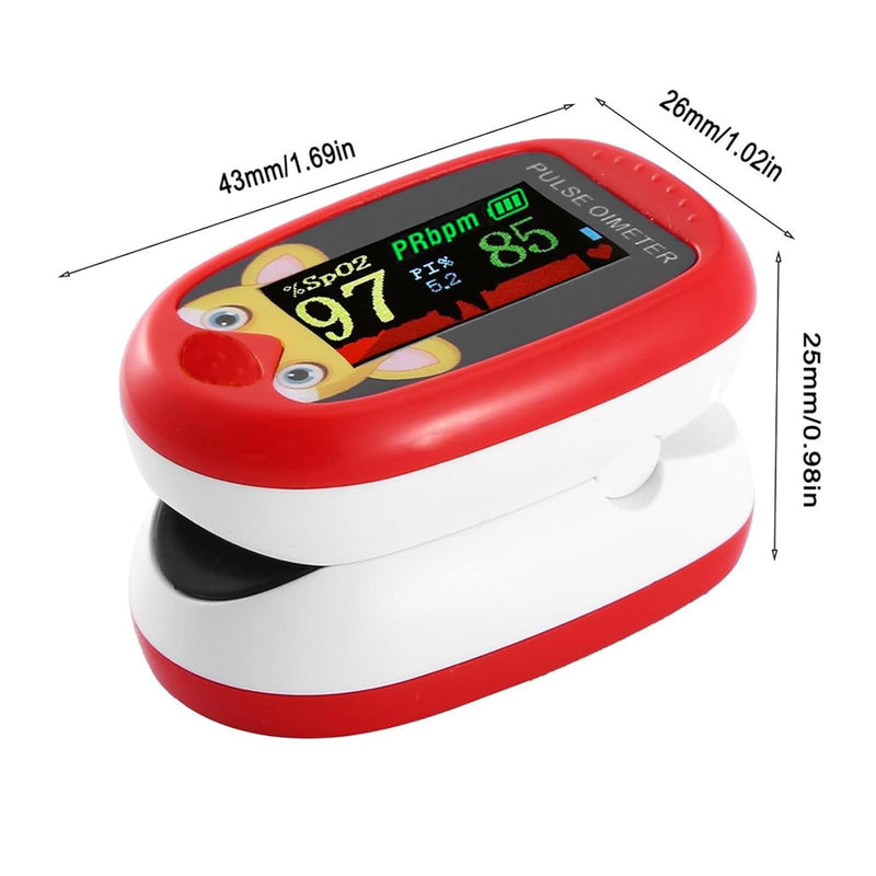 Pulse Oximeter for Kids (Aged 2-12) Rechargeable Children Oxygen and Heart Monitor Fingertip Blood Oxygen Meter Lanyard Portable Digital Oxygen Saturation Monitor (red)
