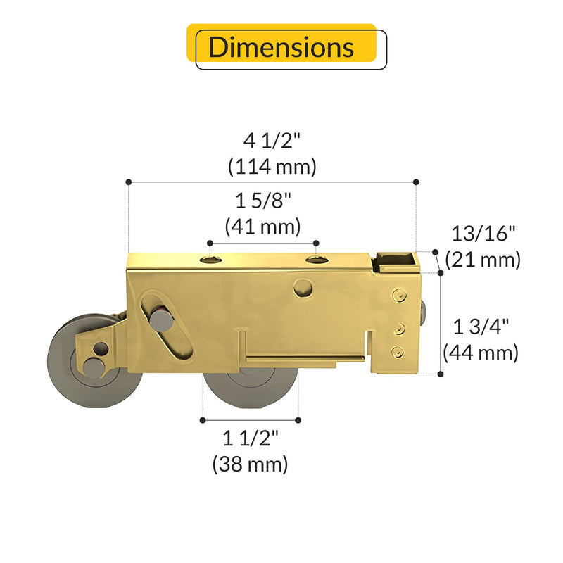 Brixwell Patio Door Roller Tandem Steel Wheel, 1-1/2" Wheel Size, 1-3/4" Height, 4-1/2" Length, For Smooth Use, Roller For Residential And Commercial Sliding Doors