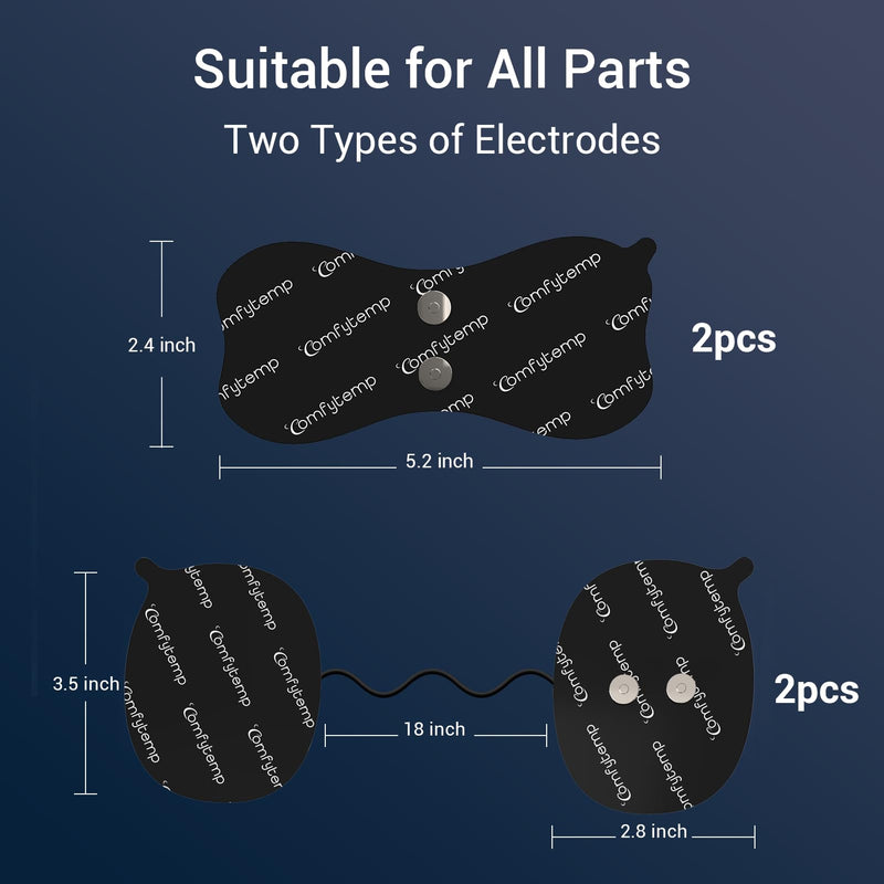 Comfytemp Official Smart TENS Unit Replacement Pads for K6108 K6133, 4 Pack FSA HSA Eligible Wireless TENS Pads,Reusable Self Adhesive Electrodes with Premium Quality, Non-Irritating Design Black