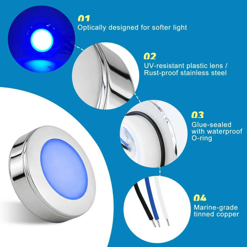 Boat Ceiling Lights interior boat lights waterproof 12v marine Deck Lights for pontoon RV Fishing Boat (Warm White & Bule) Warm White & Bule