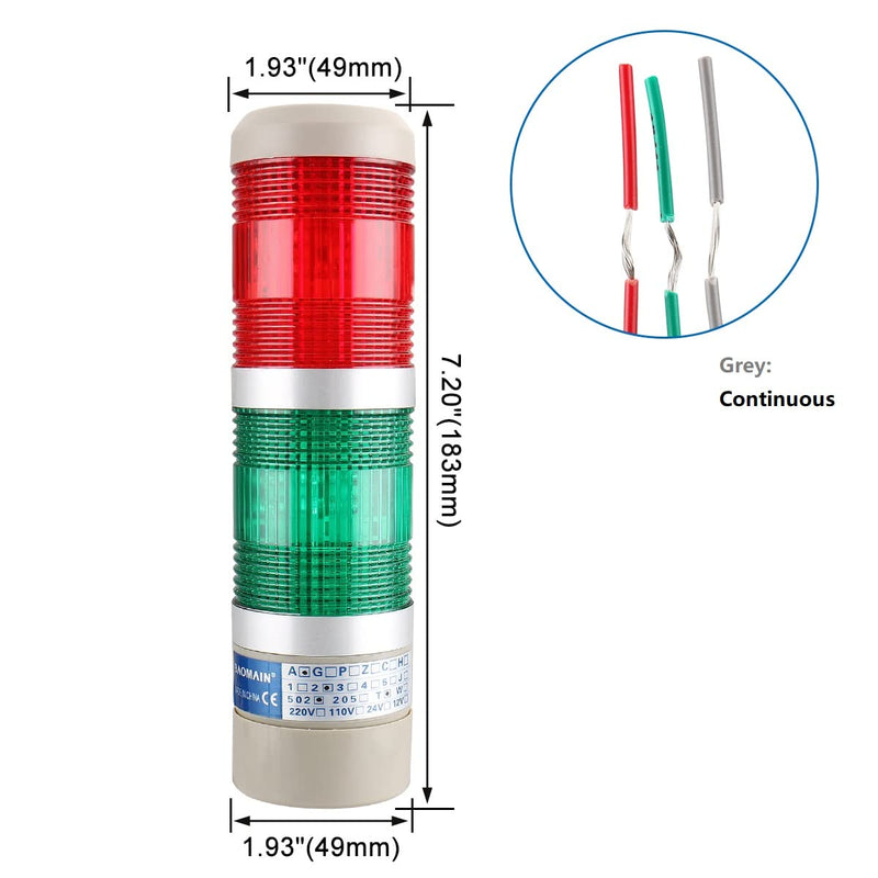 Baomain Industrial Signal Light Column LED Round Tower Light Indicator Continuous Light Warning Light Red Green AC 110V LTA-502T
