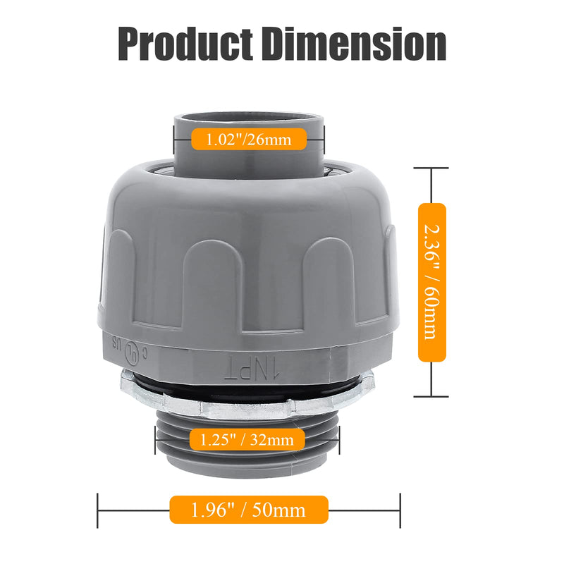 4Pcs 1 Inch NPT Electrical Conduit Connector Fittings, Nonmetallic Liquid Tight Straight Conduit Connector 4