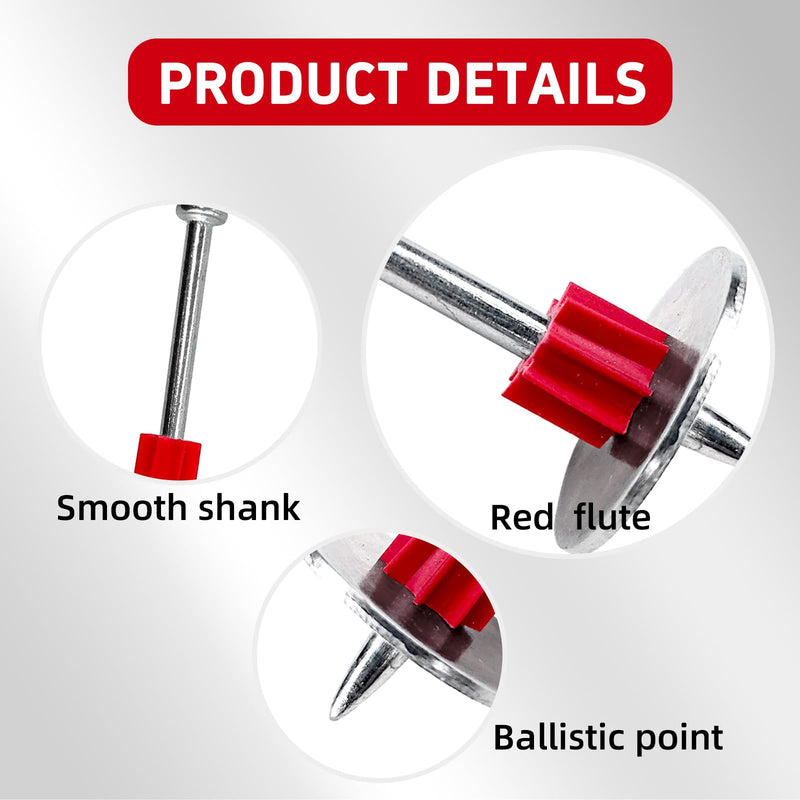 2-1/2" Powder Actuated Fasteners with 1" Washer .300 Head .145" Shank for Powder Fastening & Power Framing systems, 100 Pack Washered