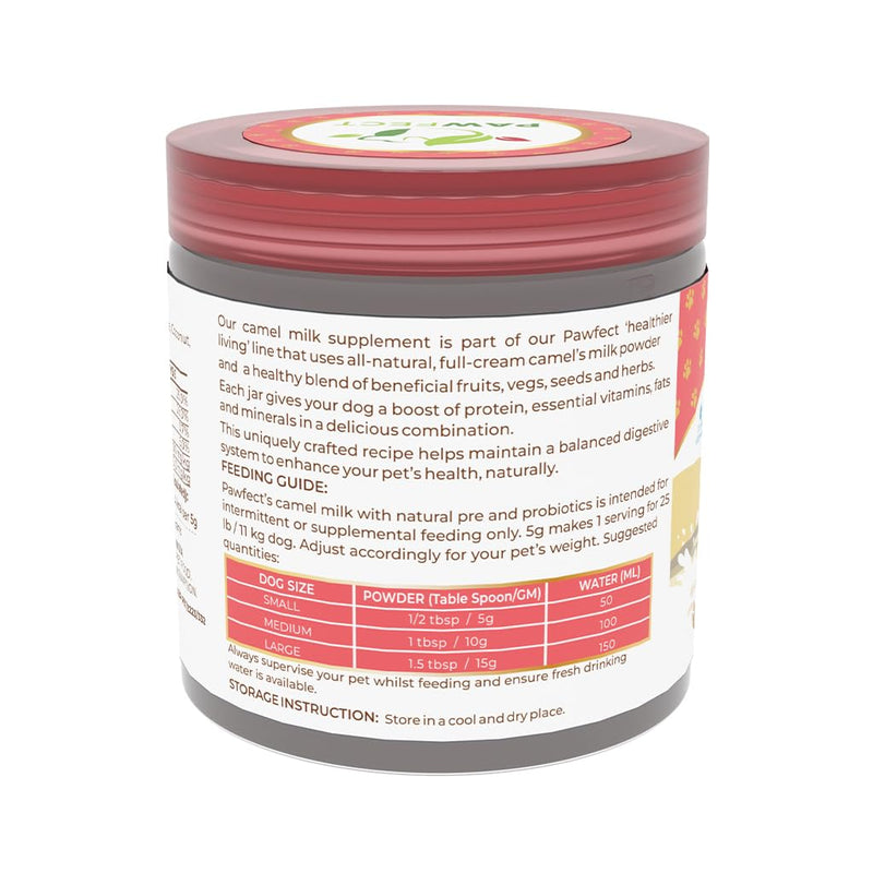 Pawfect Nature's Sip Camel Milk Powder with Apple, Coconut, Beetroot & Mint for Dogs - Easily Digestible- Pre & Probiotics- Healthy Topper- Low Glycemic- Hydration Support- 30 Scoops(150g/5.29oz)